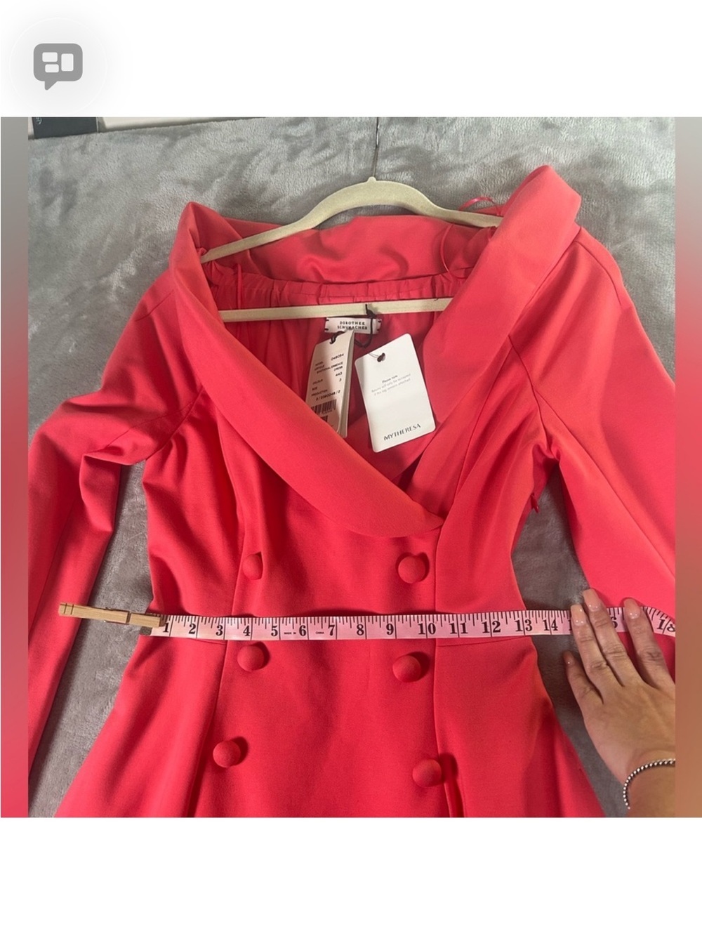Dorothee Schumacher Off-Shoulder Coral Long-Sleeve Double-Breasted Midi Dress - Picture 15 of 16